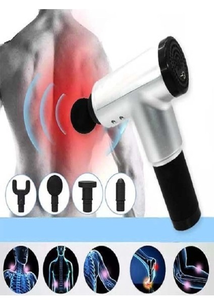 4 Başlıklı 6 Kademeli Vurmalı Titreşimli Yoğurmalı Elektrikli Masaj Cihazı Tabancası Renk Seçilemez