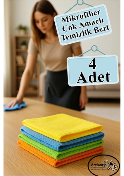 Temizlik Bezi 4 Adet Renkli 40X40CM Mikrofiber Bez Kurulama Bezi Iz Bırakmayan Bez Leke Tutmaz Cam Bezi Mutfak Bezi