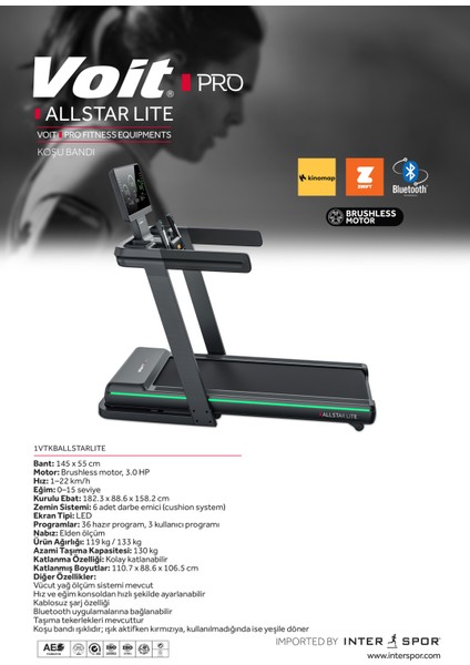 Pro Allstar Lıte Brushless Motor, 3.0 Hp, 130 kg Taşıma Kapasiteli Koşu Bandı fırsatları