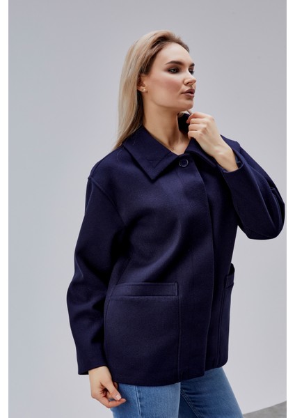 Camille Lacivert Oversize Cep Detaylı Astarlı Kaşe Ceket fiyatları