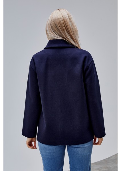 Camille Lacivert Oversize Cep Detaylı Astarlı Kaşe Ceket fırsatları