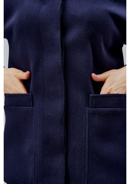 Camille Lacivert Oversize Cep Detaylı Astarlı Kaşe Ceket indirimleri