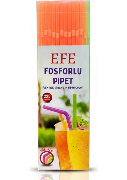 Fosforlu Pipet 24 cm – 225’LI Karışık Renk | Kafe Tipi Renkli Uzun Pipet