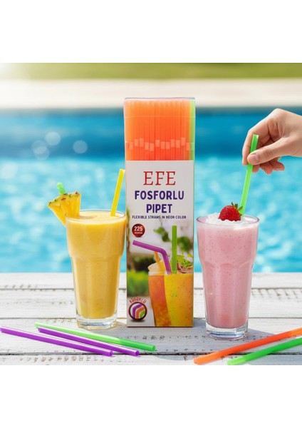 Fosforlu Pipet 24 cm – 225’LI Karışık Renk | Kafe Tipi Renkli Uzun Pipet fiyatları