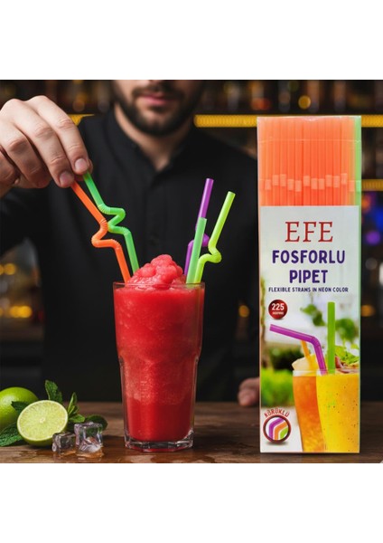 Fosforlu Pipet 24 cm – 225’LI Karışık Renk | Kafe Tipi Renkli Uzun Pipet fırsatları