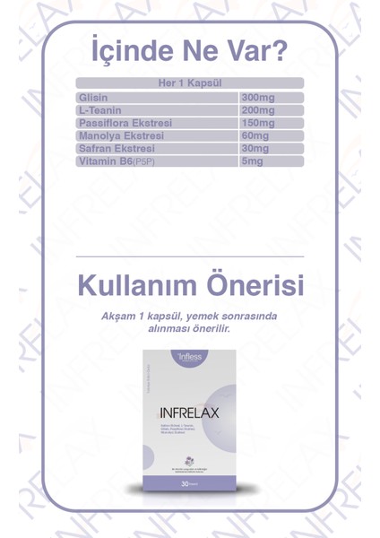 Infrelax – Safran, L-Theanin, Glisin, Passiflora, Manolya içeren Bitkisel Içerikli 30 kapsül fiyatları