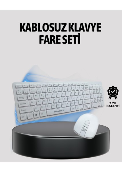 Beyaz Kablosuz Klavye Fare Seti Kablosuz Fare USB Alıcı Pc Uyumlu