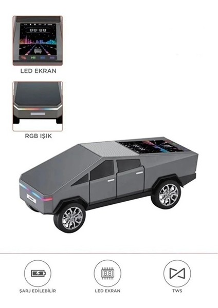 D68 Cyber Model Araba Tasarımlı Bluetooth Hoparlör 15W Güçlü Ses Rgb LED /tws/usb Gri