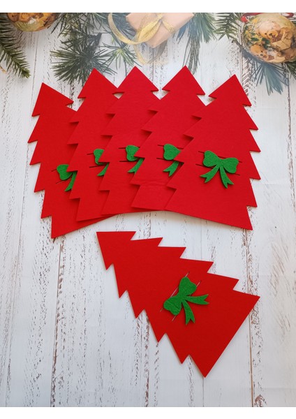 Kırmızı 6 Adet Dekoratif Çam Ağacı Peçetelik Çatal Kaşıklık Keçe Yılbaşı Süsü fırsatları