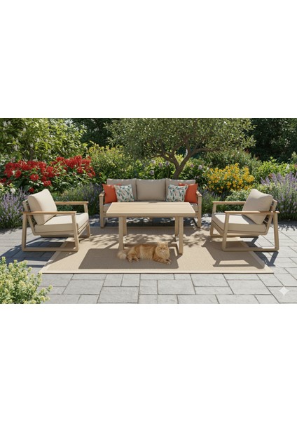 Likya Alüminyum Oturma Grubu Bahçe Balkon Koltuk Takımı 3+1+1+Masa