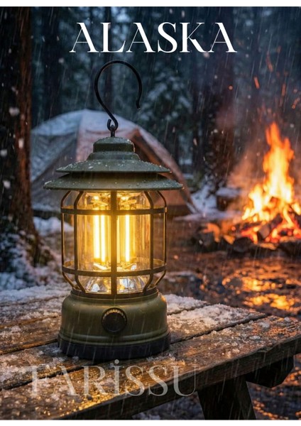 Alaska Retro Şarjlı Kamp Lambası - Ipx4 Su Geçirmez, Dimmer Ayarlı, 1200MAH LED Fener