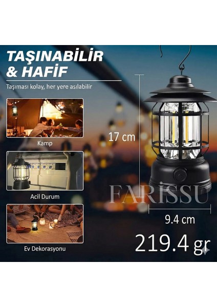 Alaska Retro Şarjlı Kamp Lambası - Ipx4 Su Geçirmez, Dimmer Ayarlı, 1200MAH LED Fener fiyatları
