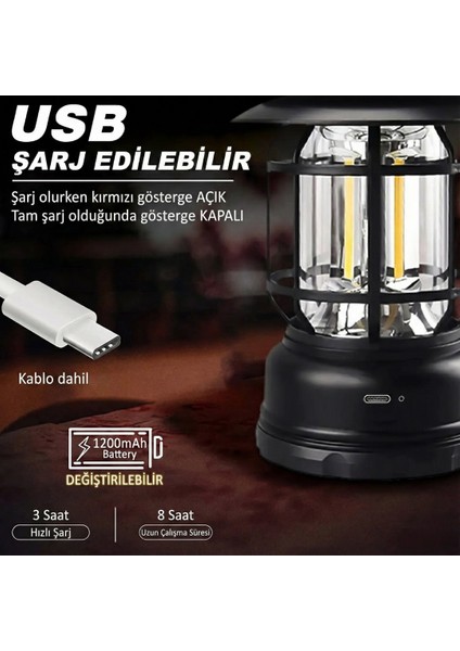 Alaska Retro Şarjlı Kamp Lambası - Ipx4 Su Geçirmez, Dimmer Ayarlı, 1200MAH LED Fener fırsatları