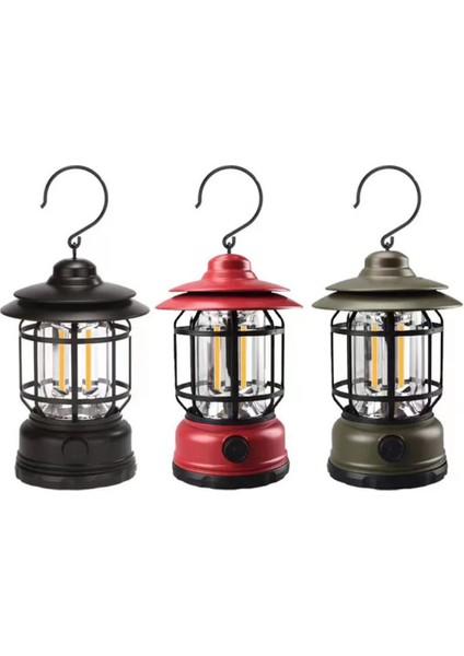 Alaska Retro Şarjlı Kamp Lambası - Ipx4 Su Geçirmez, Dimmer Ayarlı, 1200MAH LED Fener