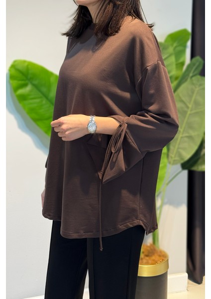 Manşeti ve Beli Bağcık Detay Sweat Tunik 3066 Kahve fiyatları