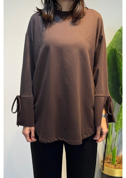 Manşeti ve Beli Bağcık Detay Sweat Tunik 3066 Kahve fırsatları