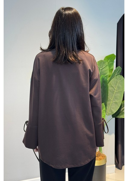 Manşeti ve Beli Bağcık Detay Sweat Tunik 3066 Kahve indirimleri