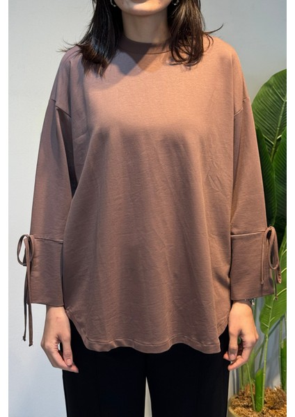 Manşeti ve Beli Bağcık Detay Sweat Tunik 3066 Vizon fırsatları