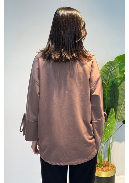 Manşeti ve Beli Bağcık Detay Sweat Tunik 3066 Vizon indirimleri