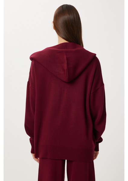 Kapüşonlu Fermuarlı Triko Alt-Üst Takım LMT0051 Bordo
