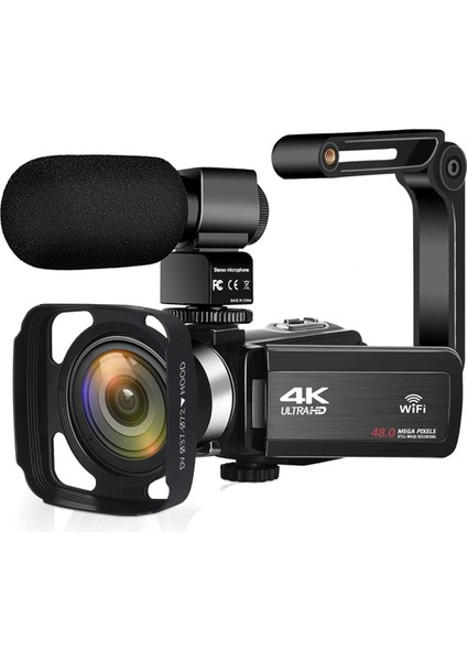 4K Vlog Dijital Video Kamera Wifi 48MP 16X Kaydedici Fotoğrafçılık 3.0"ıps Dokunmatik Ekran Mikrofon Çift Batarya fırsatları