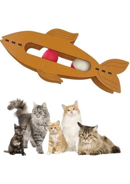 Mytechcat® Kediler Için Ahşap 2 Toplu Eğimli Sevimli Balık Şeklinde Eğitim Amaçlı Oyuncak