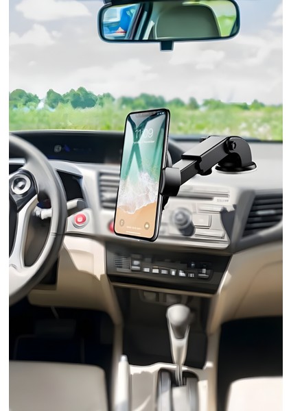 Mytechcat® 360 Derece Dönen Torpido Üstü Uzunluk Ayarlamalı Vantuzlu Teleskopik Araç Telefon Tutucu