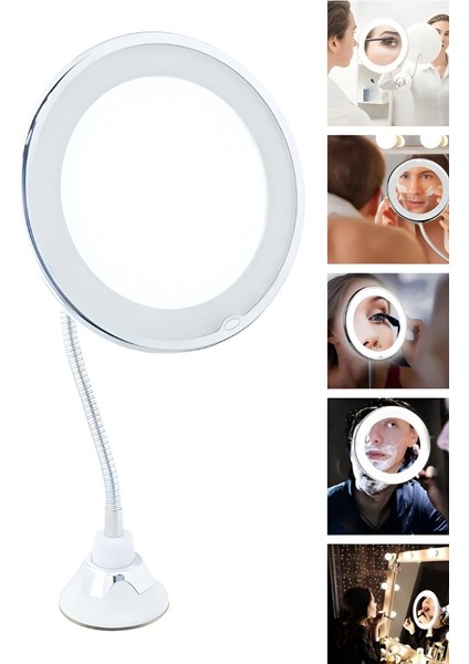 Mytechcat® 360° Döner Esnek Makyaj Aynası -10X Büyüteçli, Güçlü Vantuzlu Detay Görüntüleme