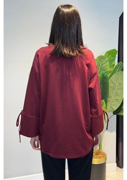 Manşeti ve Beli Bağcık Detay Sweat Tunik 3066 Bordo fırsatları