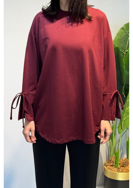 Manşeti ve Beli Bağcık Detay Sweat Tunik 3066 Bordo indirimleri