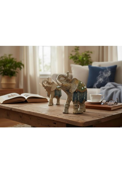Lüks Ayna ve Nakış Işlemeli Feng Shui 2’li Fil Biblo Heykel Seti 11 cm - Yeni Yıl Ev & Ofis Hediyesi fiyatları