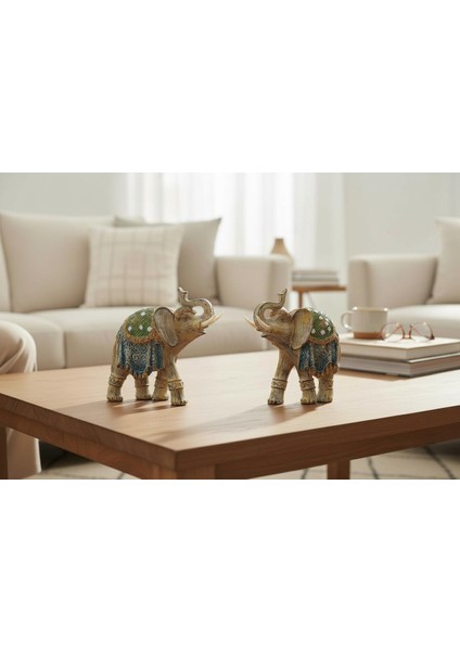 Lüks Ayna ve Nakış Işlemeli Feng Shui 2’li Fil Biblo Heykel Seti 11 cm - Yeni Yıl Ev & Ofis Hediyesi modelleri