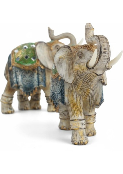 Lüks Ayna ve Nakış Işlemeli Feng Shui 2’li Fil Biblo Heykel Seti 11 cm - Yeni Yıl Ev & Ofis Hediyesi fırsatları