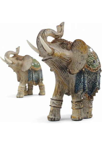 Lüks Ayna ve Nakış Işlemeli Feng Shui 2’li Fil Biblo Heykel Seti 11 cm - Yeni Yıl Ev & Ofis Hediyesi indirimleri