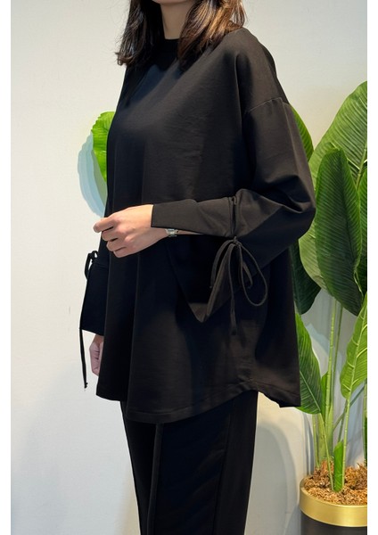 Manşeti ve Beli Bağcık Detay Sweat Tunik 3066 Siyah fiyatları