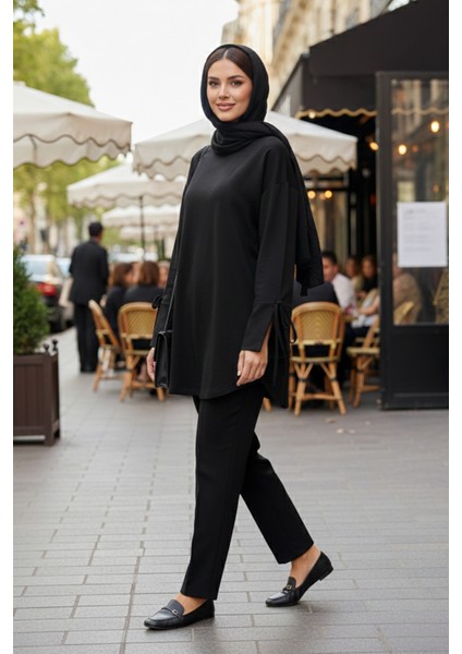 Manşeti ve Beli Bağcık Detay Sweat Tunik 3066 Siyah