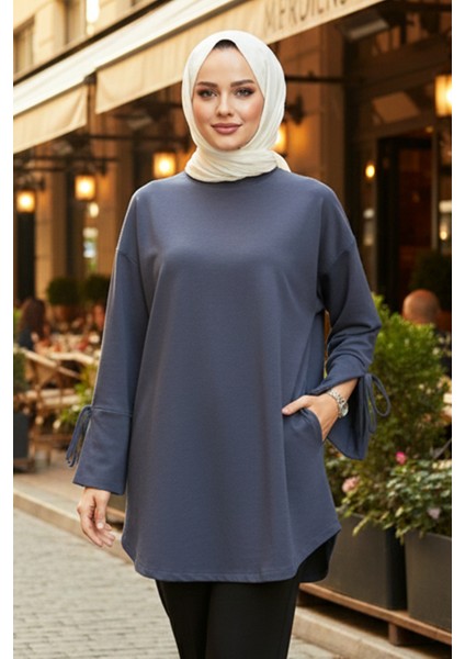 Manşeti ve Beli Bağcık Detay Sweat Tunik 3066 Antrasit