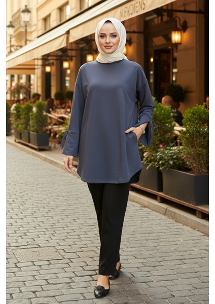 Manşeti ve Beli Bağcık Detay Sweat Tunik 3066 Antrasit