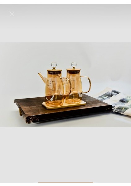 Daisy 2 Adet 650ML Bambu Kapaklı Vakumlu Borosilikat Yağdanlık (Bambu Altlığı Sete Dahil)