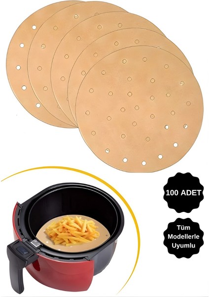 100 Adet Air Fryer Pişirme Kağıdı Tek Kullanımlık Hava Fritözü Yuvarlak Delikli Model