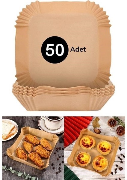 50 Adet Air Fryer Pişirme Kağıdı Tek Kullanımlık Hava Fritöz Yağ Geçirmez Yapışmaz Kare Tabak Model