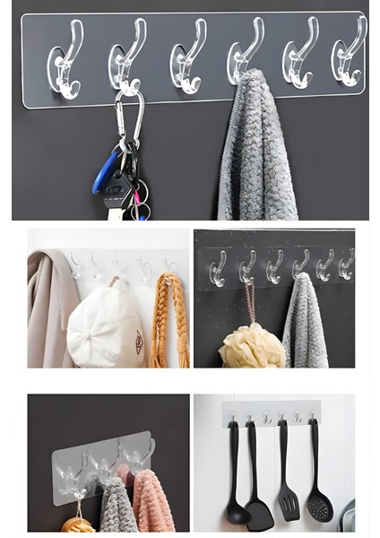 Mytechcat® 5'li Güçlü Yapışkanlı Şeffaf Duvar Askısı Banyo Mutfak Düzenleyici Pratik Askılık