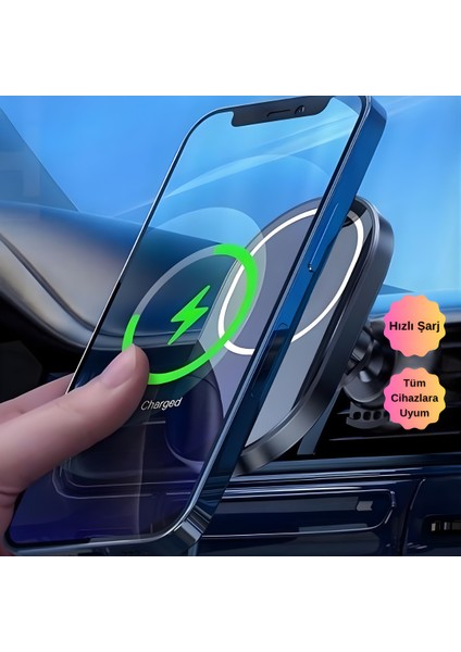 Mytechcat® 15W Mıknatıslı Takılabilen Hızlı Şarj Tüm Cihaz ve Araçlara Uyumlu Araç Içi Şarj Cihazı