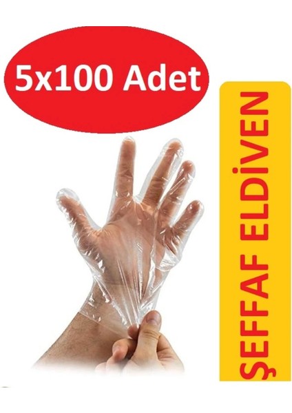 Şeffaf Poşet Eldiven 100'LÜ 5 Paket (500 Adet) Tek Kullanımlık