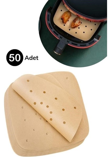 50 Adet Air Fryer Pişirme Kağıdı Tek Kullanımlık Hava Fritöz Yapışmaz Yağlı Kağıt Delikli Model