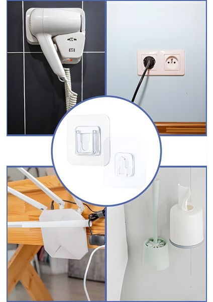 Mytechcat® Eşya Sabitleme Askısı 10 Çift Şeffaf Çift Taraflı Yapışkanlı Geçmeli Klips