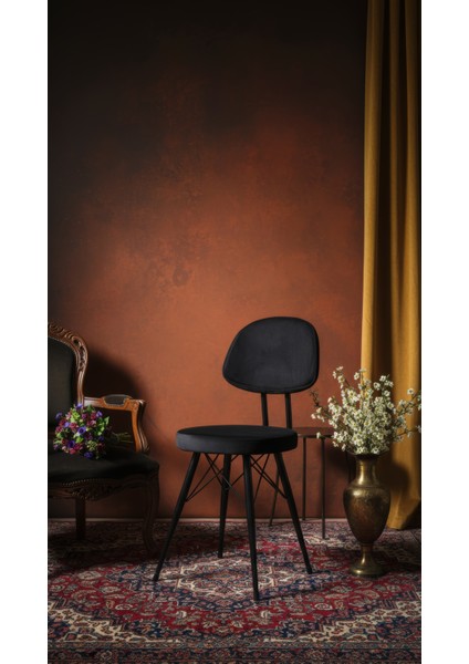 Kav Mutfak Sandalyesi, Yemek, Bahçe, Kafe, Modern Sandalye - Siyah Kumaş