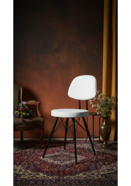 Kav Mutfak Sandalyesi, Yemek, Bahçe, Kafe, Modern Sandalye - Beyaz Deri