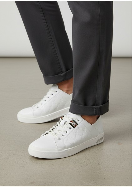 M21042 Lastik Bağcıklı Erkek Beyaz Konfor Şık Spor Ayakkabı