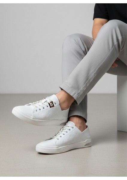 M21042 Lastik Bağcıklı Erkek Beyaz Konfor Şık Spor Ayakkabı